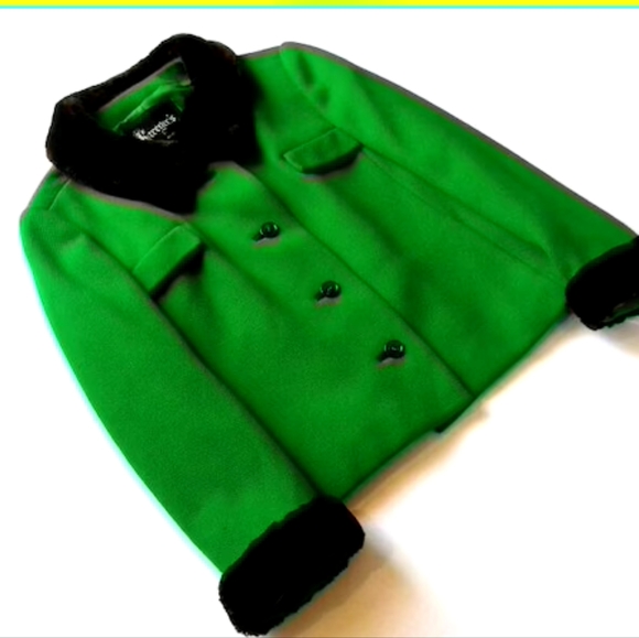 Vintage Bright Kelly Green Cropped Wool Coat - Kreeger's medium m 6 8 wool knit - Picture 10 of 13